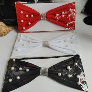 Set of Three Wide Stretch Headband with Pearls and Rhinestones